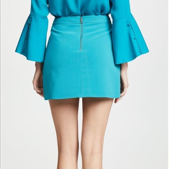 Alice + Olivia Womens Size 2 Blue Dasia Faux Wrap Mini A Line Skirt FLAWED - Picture 4 of 14